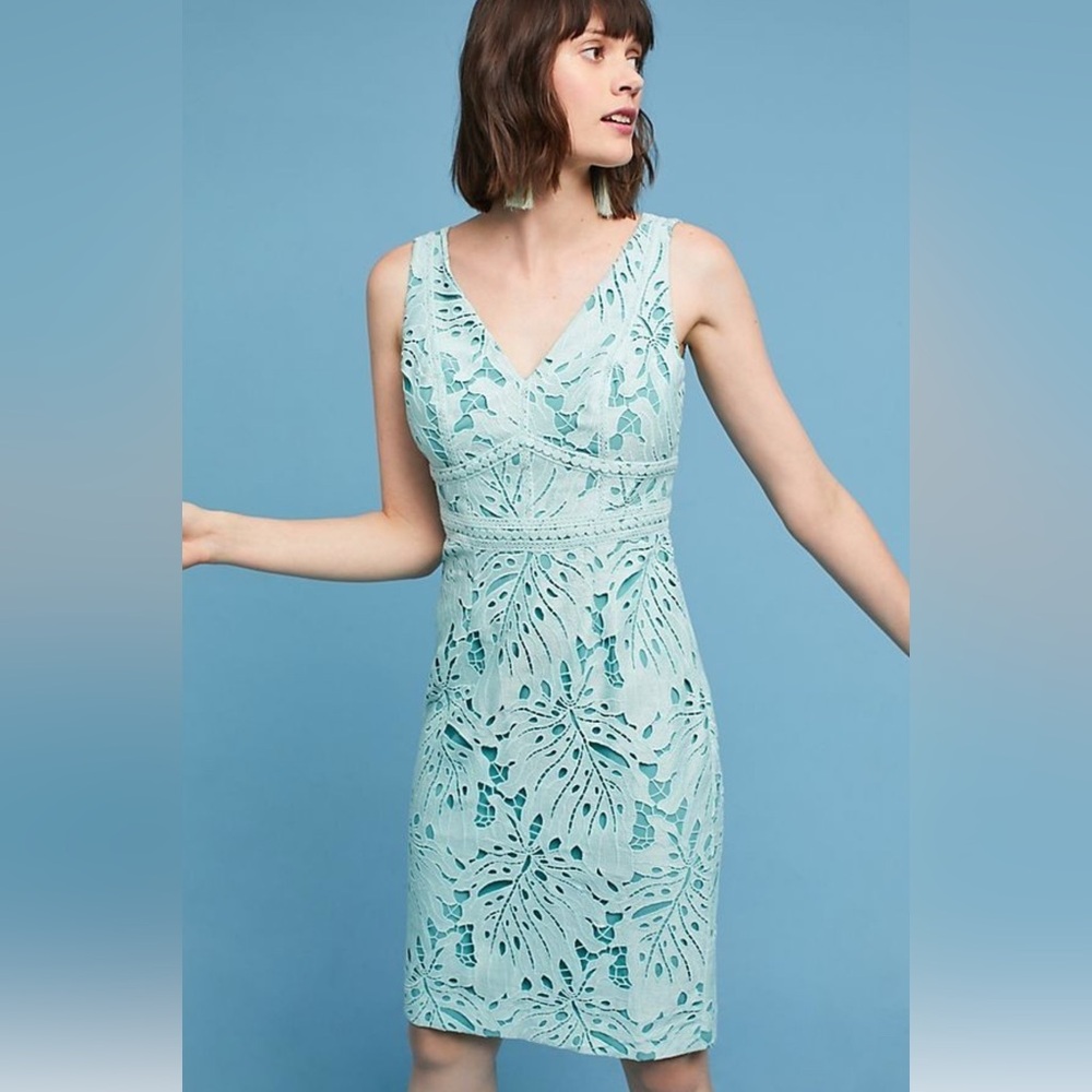 NEW Anthropologie Maeve Gardenia Lace Column Dress in mint SIZE 0